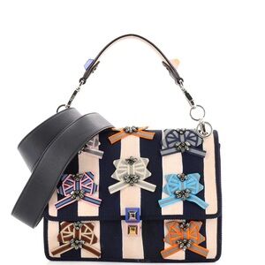 Fendi Kan I Top Handle Crossbody Bag Embellished Pequin Striped Canvas